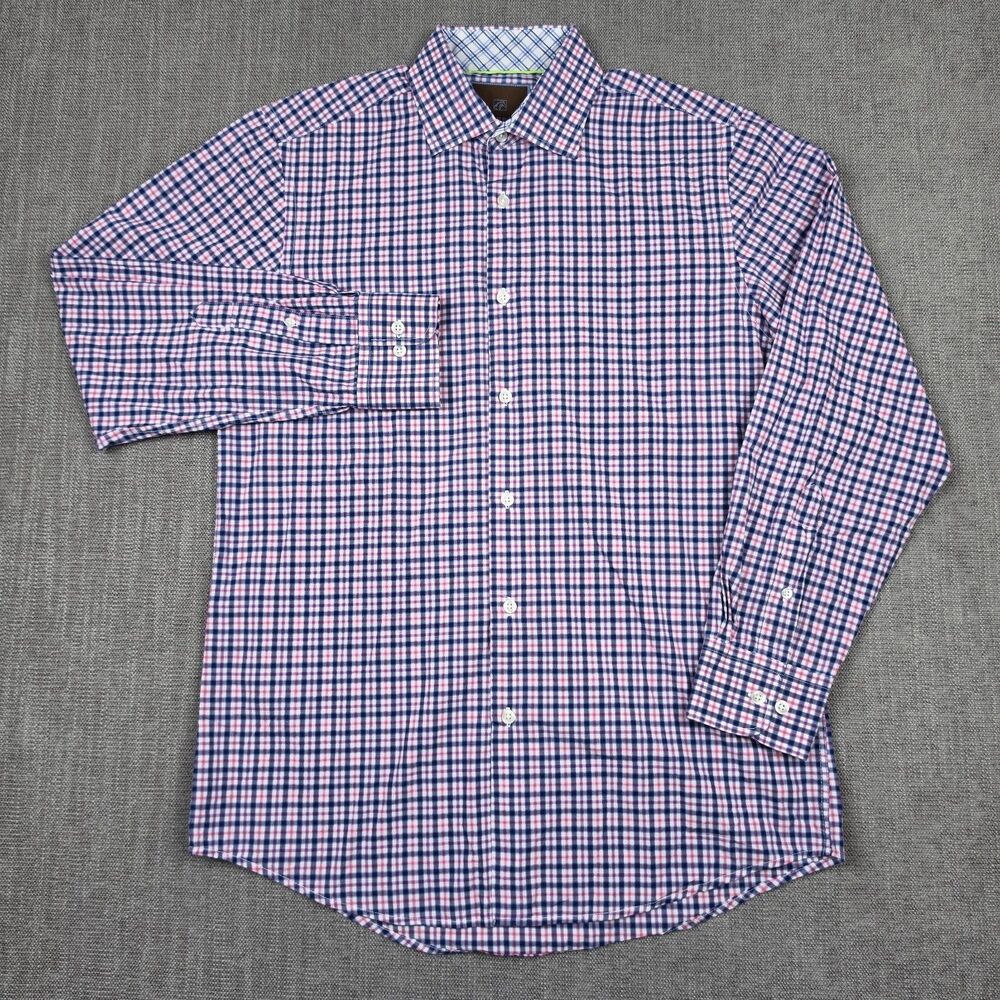 Tattersall Mens Shirt M 15-15.5 32/33 Blue Pink Plaid Long Sleeve Button Down
